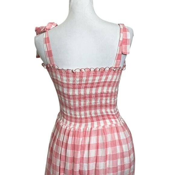 The Great Lagoon Dress Women’s Size 2 Pink Gingham Smocked Bow Strap Midi - Picture 8 of 12